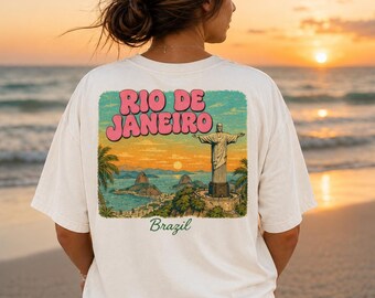 Rio de Janeiro Brazil Vintage Travel Shirt, Retro Rio Graphic Tee, Christ the Redeemer T-Shirt, Brazil Vacation Souvenir Gift