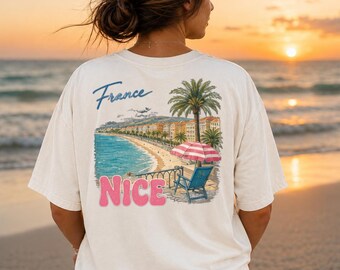 Camiseta de viagem para Nice, França, camiseta vintage de férias na Riviera Francesa, camiseta com estampa de verão na praia do Mediterrâneo, ideia de presente para a Europa
