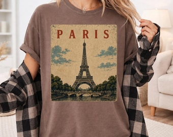 Camiseta Vintage de Viagem a Paris, Camiseta com Estampa da Torre Eiffel, Camiseta de Férias na França, Lembrança Turística Retrô para Viajantes