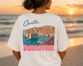Camiseta de viagem para Dubrovnik, Croácia, camiseta vintage de férias na costa do Adriático, camiseta gráfica de verão europeu, ideia de presente para viajantes.