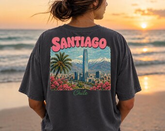 Santiago Chile Vintage Travel Shirt, Chile Graphic Tee, Retro Travel Poster T-Shirt, Santiago Skyline Souvenir, Vacation Gift