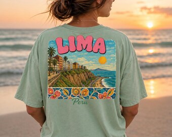 Lima Peru Vintage Travel Poster Shirt, Peru Graphic Tee, Retro Coastal City T-Shirt, Peru Souvenir, Travel Lover Gift