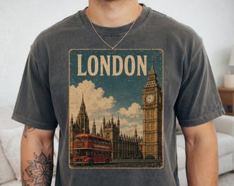 Camiseta Vintage de Viagem a Londres, Camiseta com Estampa do Big Ben, Camiseta de Férias na Inglaterra, Lembrança Turística Retrô para Viajantes