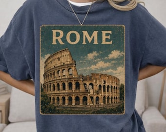 Camiseta Vintage de Viagem a Roma, Camiseta com Estampa do Coliseu, Camiseta de Férias na Itália, Lembrança Turística Retrô para Viajantes
