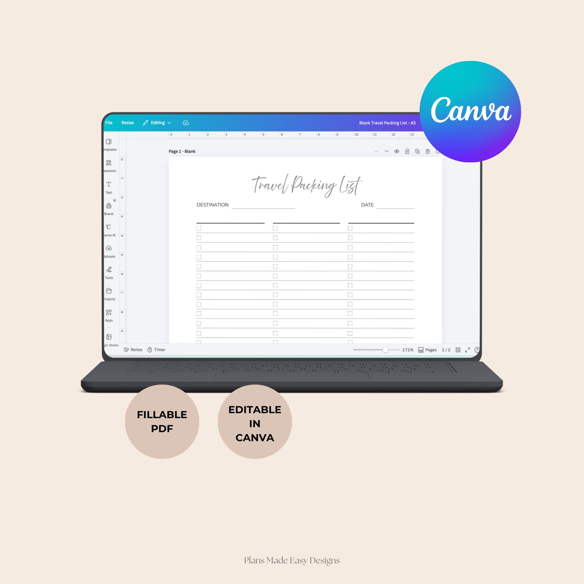 Travel Packing List Bundle | Digital Download | Editable and Printable ...
