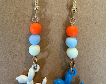Balloon Animal Dangle Earrings | Orange Blue White Pastel Beads