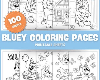 100 pagine da colorare di cani blu / Pagine da colorare di compleanno di cani blu / Foglio di attività da colorare stampabile di cani blu e marroni / Download PDF istantaneo