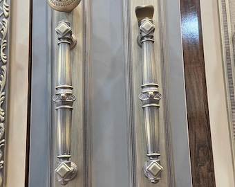 Juego de cerradura y manija de puerta de barra larga de lujo, herrajes de entrada vintage ornamentados, manija de puerta de latón macizo, manija de puerta principal, juego de manijas decorativas clásicas