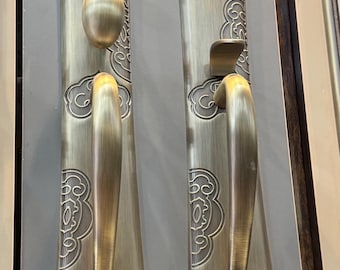 Juego de cerradura y manija de puerta de lujo con placa larga, herrajes para puerta de entrada, manija decorativa de latón macizo para puerta principal, juego de manijas clásicas ornamentadas