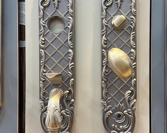 Juego de cerradura con manija de puerta ornamentada de latón antiguo – Herrajes de entrada de latón macizo