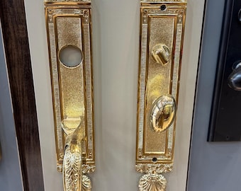 Juego de cerradura con manija de puerta de latón macizo, herraje de entrada vintage dorado antiguo