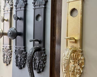 Juego de cerradura y manija de puerta antigua, herrajes de entrada vintage ornamentados, manija de puerta clásica de latón macizo de lujo, juego de cerradura decorativa para puerta principal