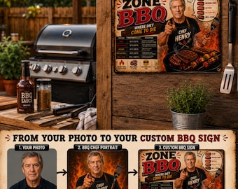 Personalisiertes BBQ Zone Schild mit Ihrem Foto & Namen, Custom Grill Master Aluminiumschild, Grillschilder individuell