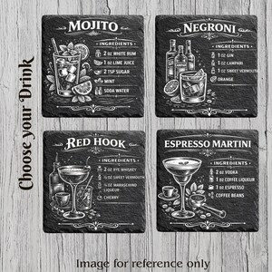 Laser Engraved Slate Coaster – Cocktail Recipe Coaster, Home Bar Drinkware, Anniversary, Birthday, Wedding Gift image 4