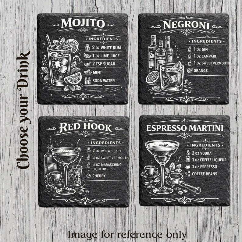 Laser Engraved Slate Coaster – Cocktail Recipe Coaster, Home Bar Drinkware, Anniversary, Birthday, Wedding Gift image 4
