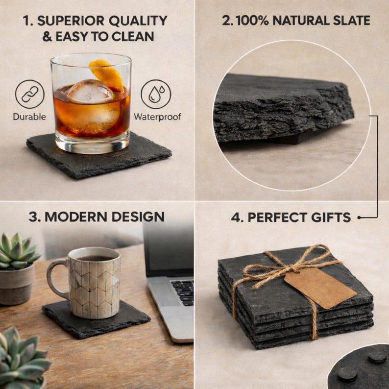 Laser Engraved Slate Coaster – Cocktail Recipe Coaster, Home Bar Drinkware, Anniversary, Birthday, Wedding Gift image 2
