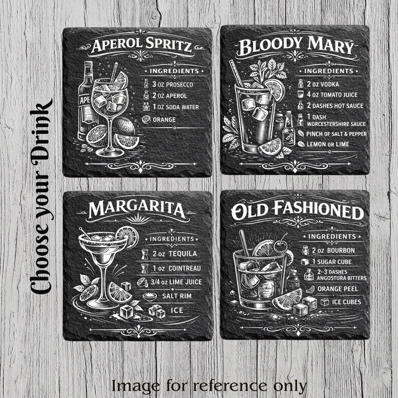 Laser Engraved Slate Coaster – Cocktail Recipe Coaster, Home Bar Drinkware, Anniversary, Birthday, Wedding Gift image 5