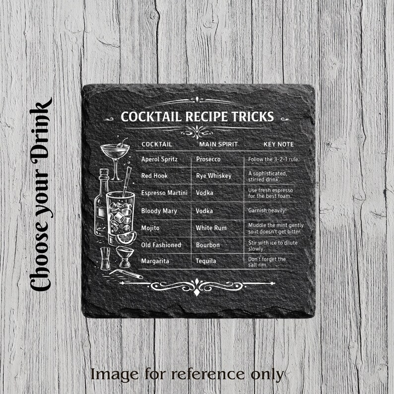 Laser Engraved Slate Coaster – Cocktail Recipe Coaster, Home Bar Drinkware, Anniversary, Birthday, Wedding Gift image 6