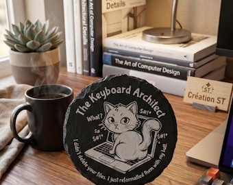 Funny Cat Slate Coaster – Laser Engraved Cat Lover Gift – Choose Design