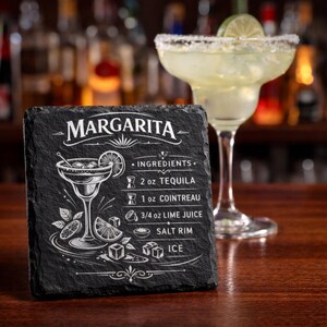 Laser Engraved Slate Coaster – Cocktail Recipe Coaster, Home Bar Drinkware, Anniversary, Birthday, Wedding Gift image 1