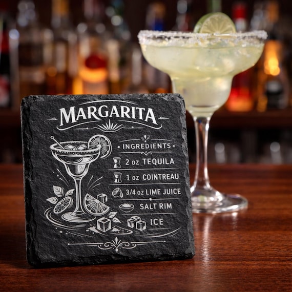 Laser Engraved Slate Coaster – Cocktail Recipe Coaster, Home Bar Drinkware, Anniversary, Birthday, Wedding  Gift