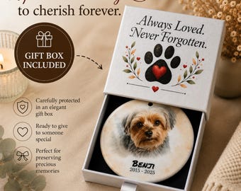 Personalized Pet Memorial Ornament, Custom Photo Keepsake, Rainbow Bridge Sympathy Gift, Cat & Dog Remembrance Déco