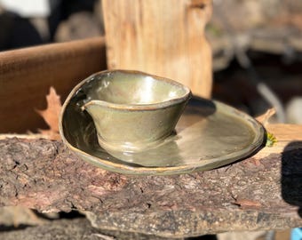 Chip and dip service, hand built pottery. Made by Abby