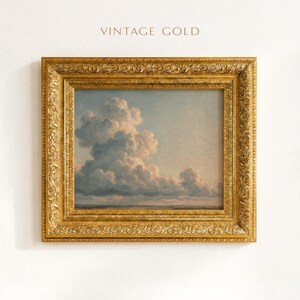 Vintage molnmålning, antik oljemålning med himmel, väggkonst med cumulusmoln, landskap i dämpade toner | Vardagsrumsinredning | Utskrivbar