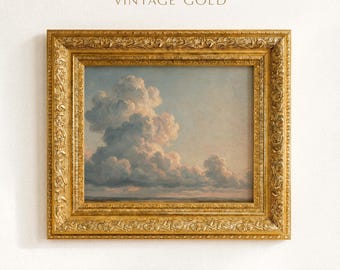Vintage-Wolkenbild-Kunstdruck, Antikes Himmels-Ölgemälde, Wandbild mit Kumuluswolken, Landschaft in gedeckten Farben | Wohnzimmerdekoration | Druckvorlage