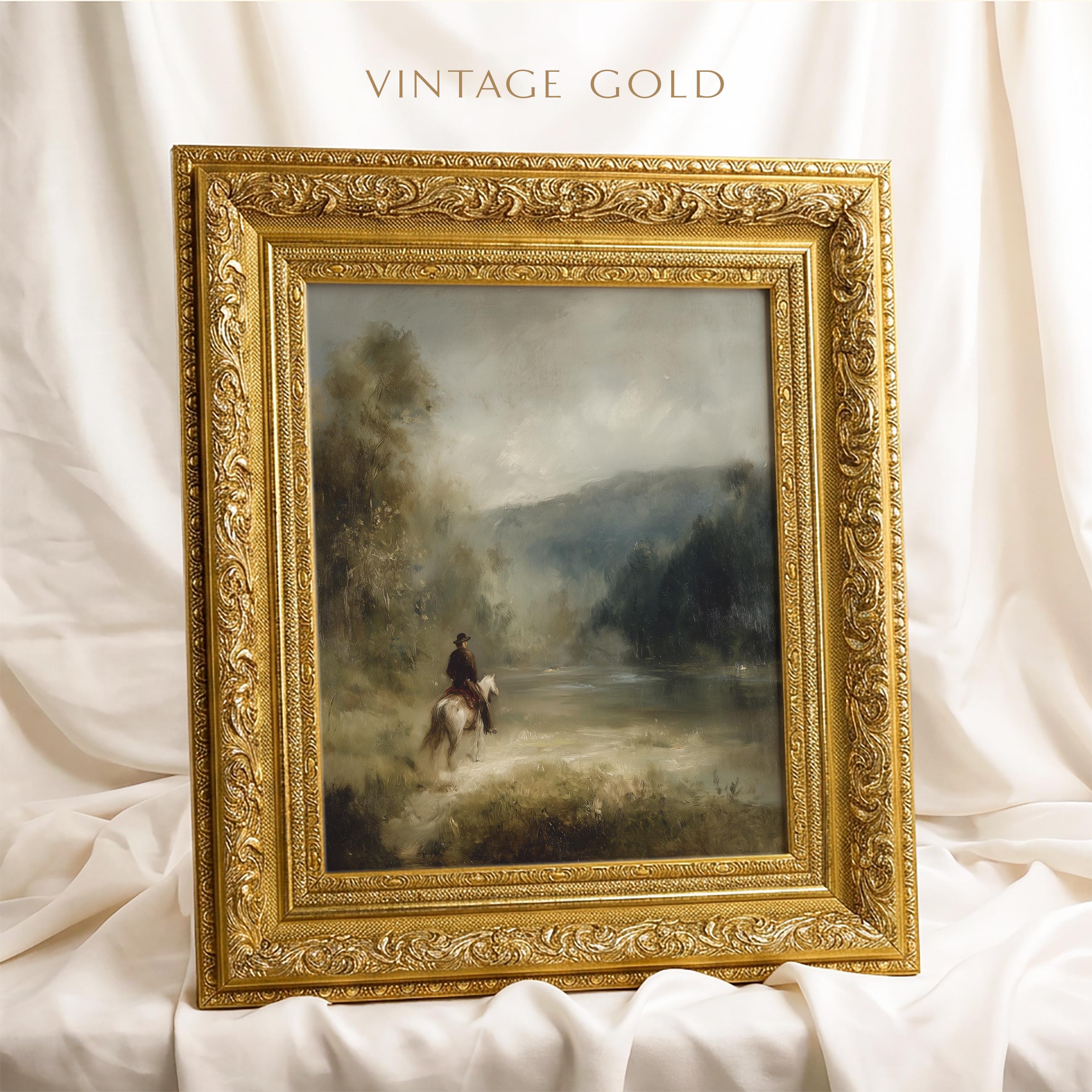 Vintage Horse Rider Landscape Painting | Moody Western Art Print ...