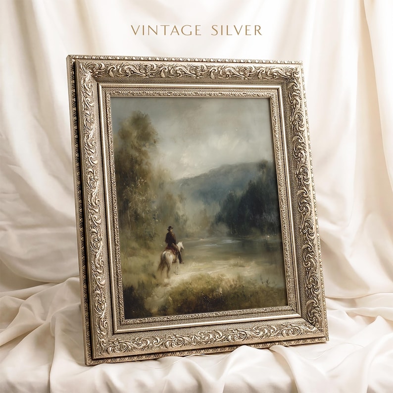 Vintage Horse Rider Landscape Painting | Moody Western Art Print ...