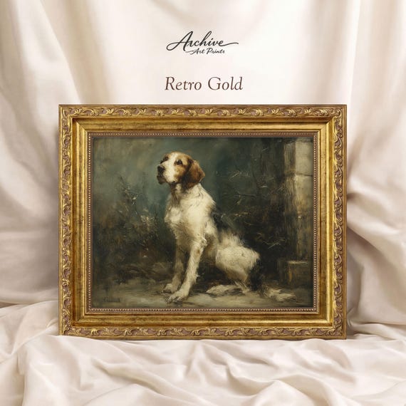 Vintage Dog Portrait Spaniel Artwork Traditional Style Victorian Pet Print Framed Canine Illustration Rustic Decor Country Home Wall Art