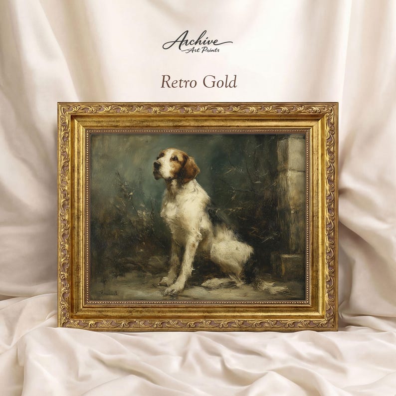 Vintage Dog Portrait Spaniel Artwork Traditional Style Victorian Pet Print Framed Canine Illustration Rustic Country Home Wall Art Classic Animal Artwork Detailed Reproduction Premium Quality Display Dog Lover Gift Living Room Entryway