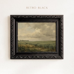 May include: A framed landscape painting with a black ornate frame. The artwork depicts a field of green crops under a cloudy sky. The text "RETRO BLACK" is at the top of the image.