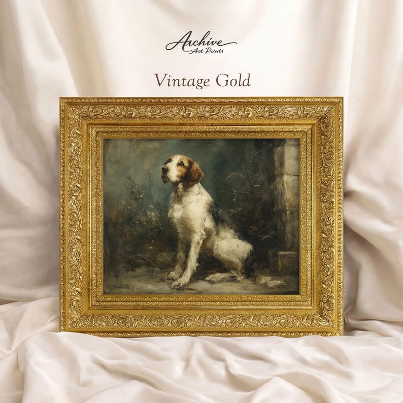 Rustic Country Home Wall Art Vintage Dog Portrait Traditional Style Artwork Victorian Pet Print Framed Canine Illustration Living Room Entryway Office Display Premium Quality Reproduction Classic Animal Artwork Collectible Piece Dog Lover
