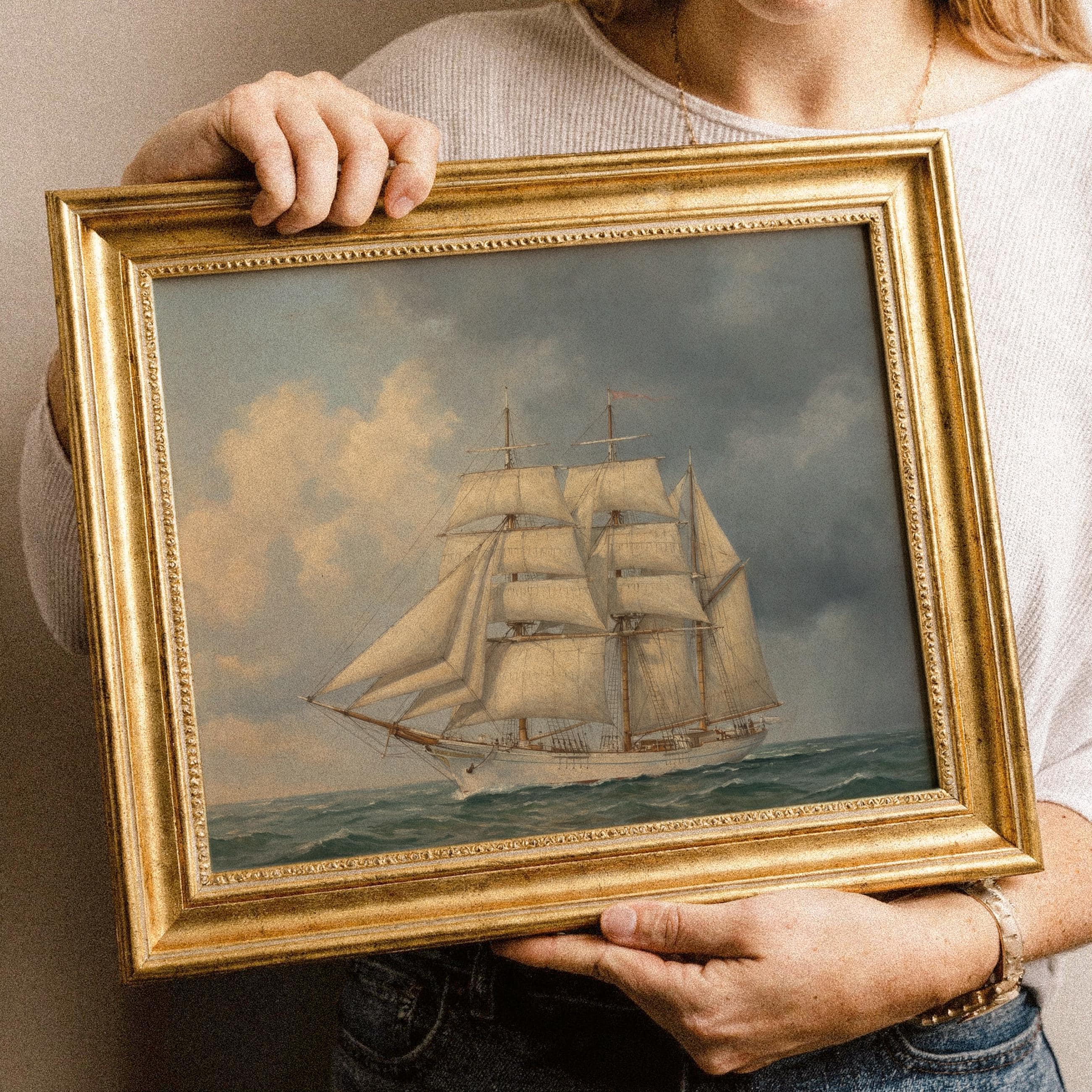 Vintage Sailing Ship Painting Print | Nautical Wall Art | Antique ...