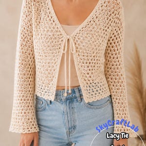 Lacy Tie Front Crochet Cardigan Pattern (PDF)