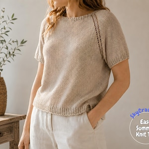 Summer Knit Tee Pattern, Short Sleeve Raglan Top, Beginner Friendly (PDF Download)