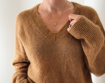 Knitting Pattern Tenane Sweater V Neck Knitting Instructions Top Down Knit