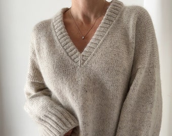 Knitting Pattern Harlow Sweater V Neck Top Down Knitting Patterns