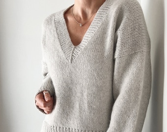 Knitting Pattern Dartmoor Sweater V Neck Top Down Knitting Drop Shoulder Sweater