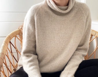 Knitting Pattern Serein Sweater Top Down Raglan Turtleneck Knitting Pattern