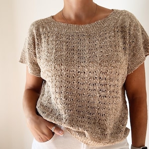 Instruções para padrão de tricô Camisa Joplin estilo caixa Camisa texturizada de renda de cima para baixo Padrão de tricô