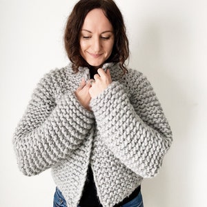 Beginner Friendly Top Down Knitting Pattern Cropped Sweater Pattern The Harper Wool Jacket image 4