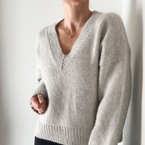Knitting Pattern Dartmoor Sweater V Neck Top Down Knitting Drop Shoulder Sweater