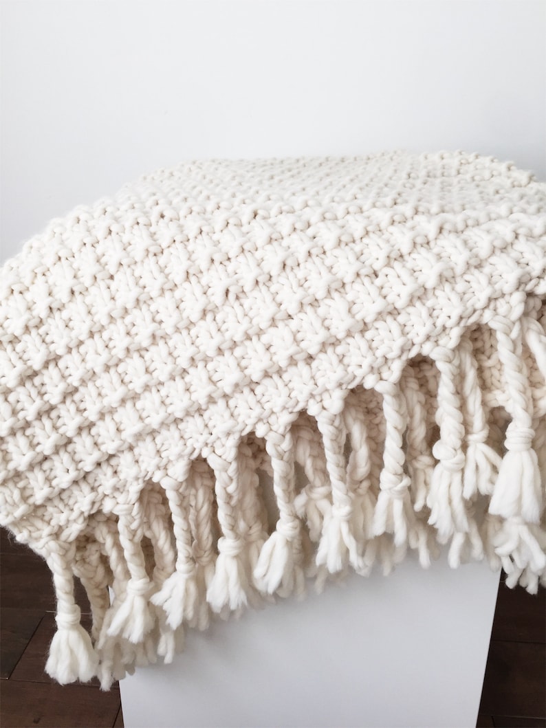 Beginner Friendly Knitting Blanket Pattern Oversized Chunky Throw With Braided Fringe The Cumberland image 2