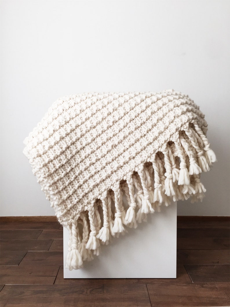 Beginner Friendly Knitting Blanket Pattern Oversized Chunky Throw With Braided Fringe The Cumberland image 9