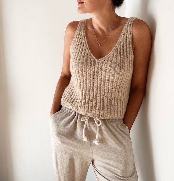 Knitting Pattern Remi Camisole Top Down Knitting Pattern Ribbed Camisole 