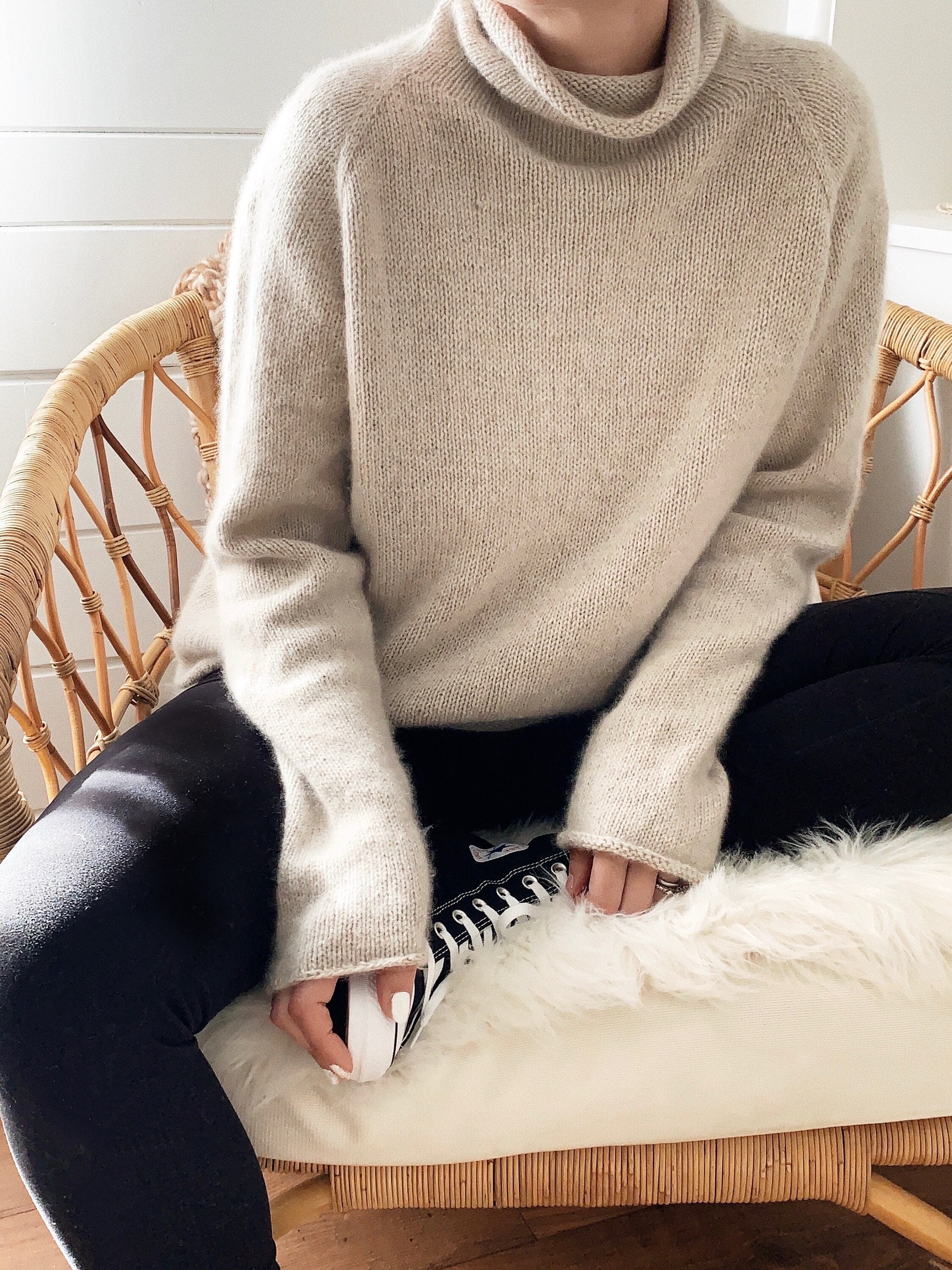 Knitting Pattern Serein Sweater Top Down Raglan Turtleneck