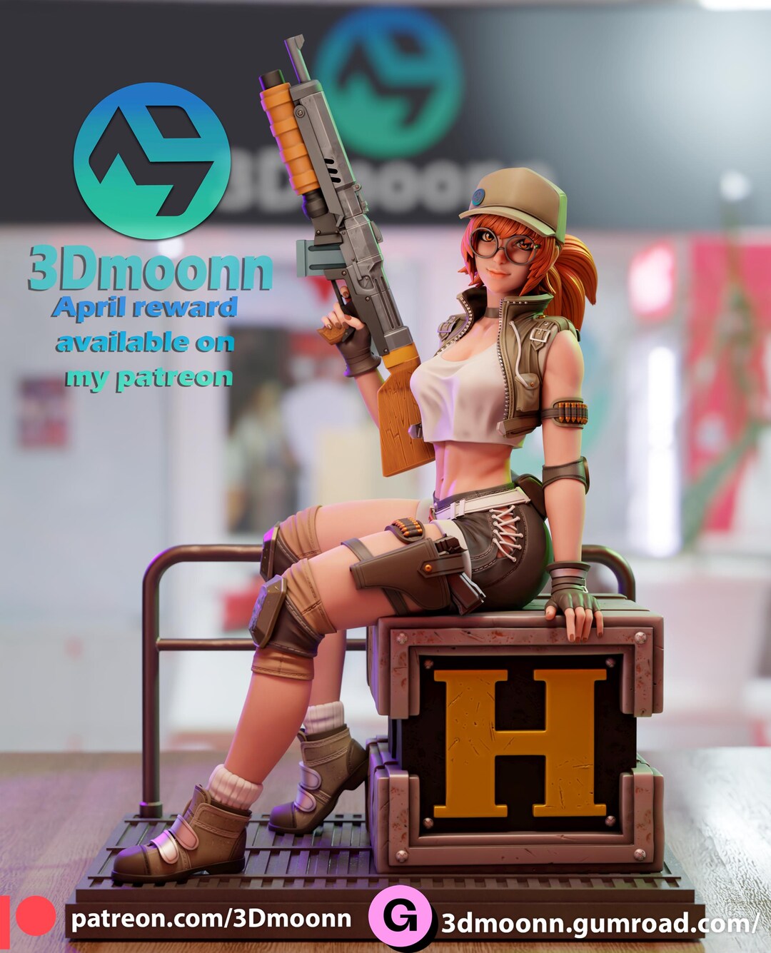 Retro Arcade Commando Soldier Figure, Heavy Gunner Heroine Statue ...